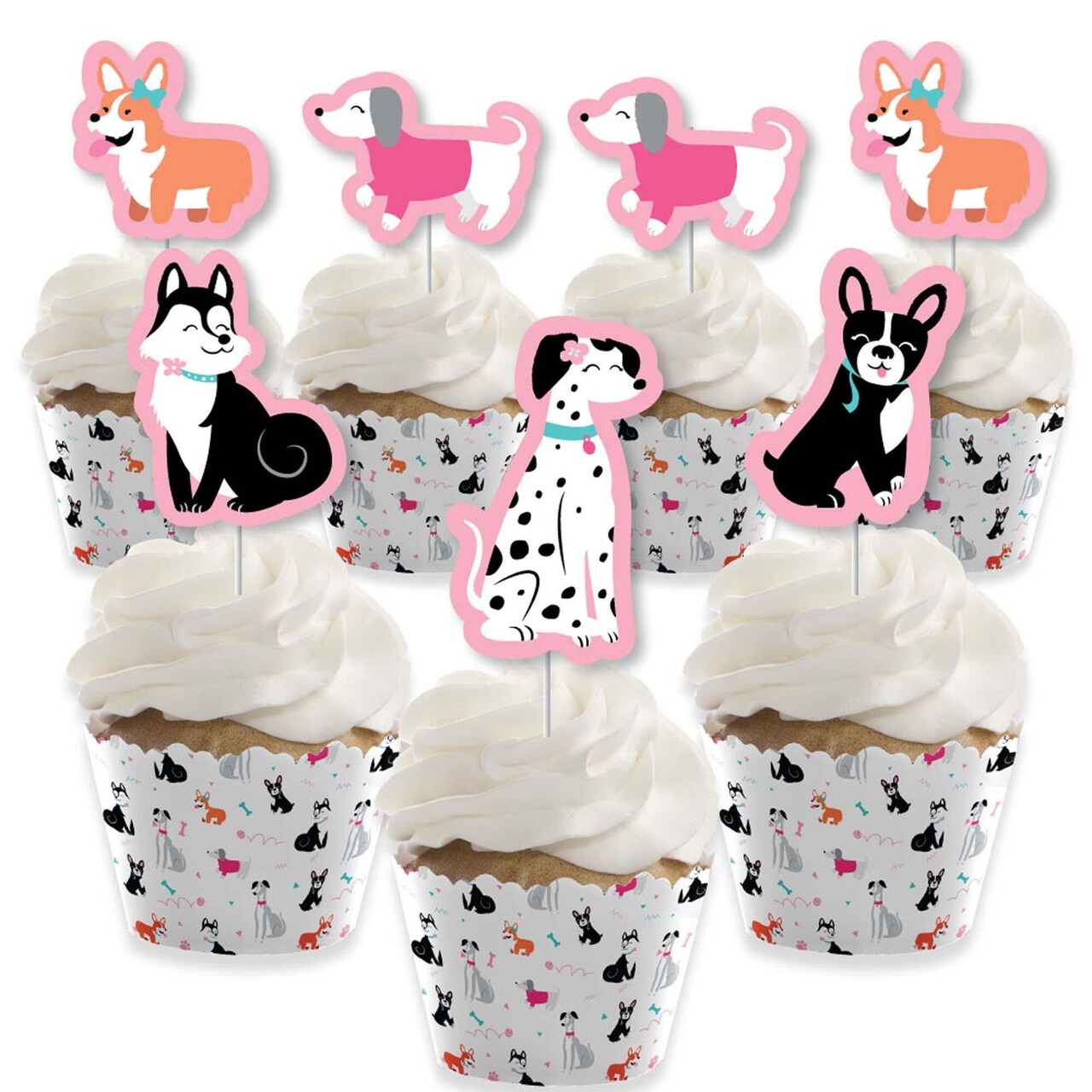Big Dot of Happiness Pawty Like a Puppy Girl Cupcake Decor